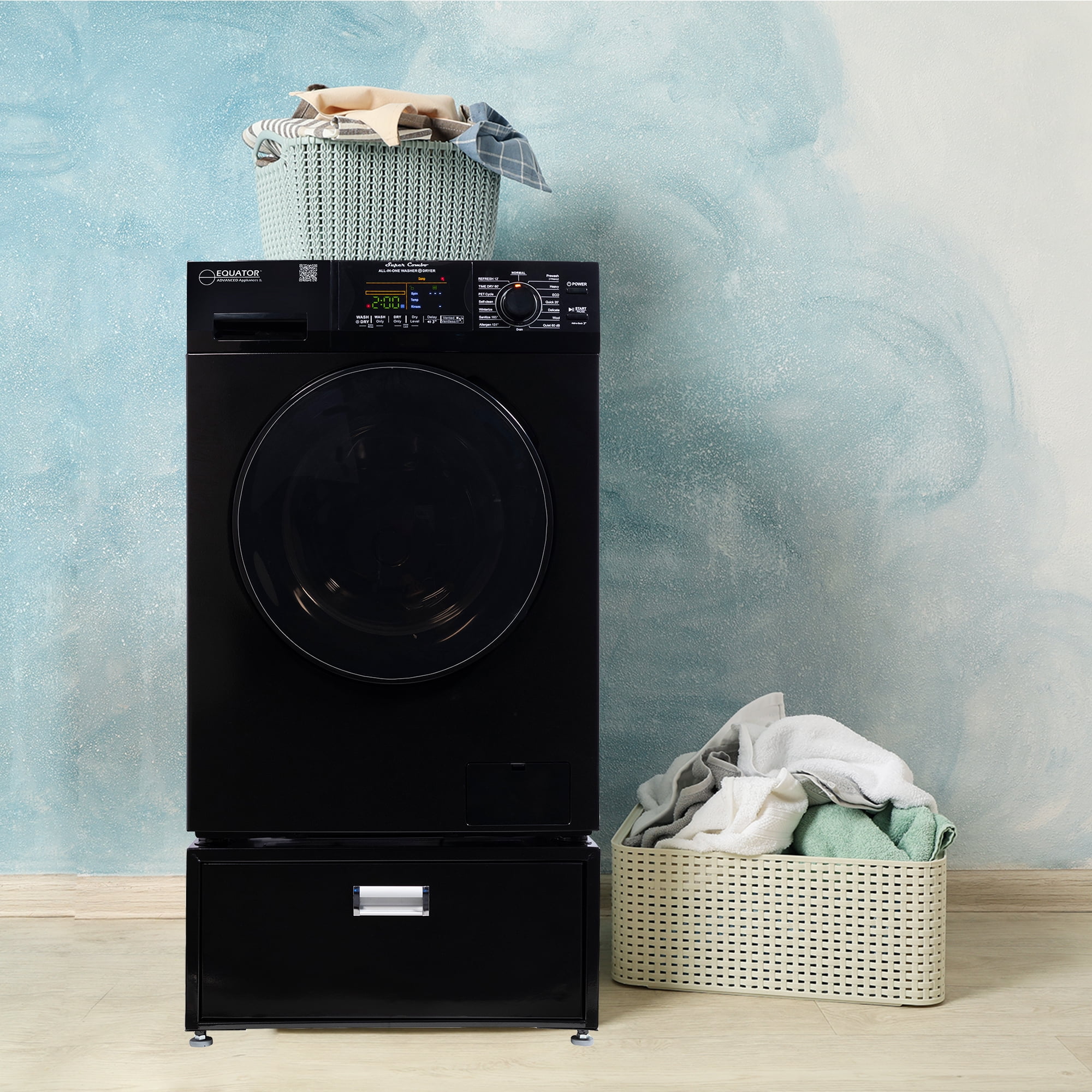 Equator 1.6cf 110V Vented/Ventless Sani Combo Washer Dryer Pet Cycle + Pedestal