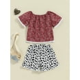 thumbnail image 5 of Aojekbee Little Girls Summer 2PCS Sets Short Sleeve Off Shoulder Tops Cow Print Shorts Sets, 5 of 10
