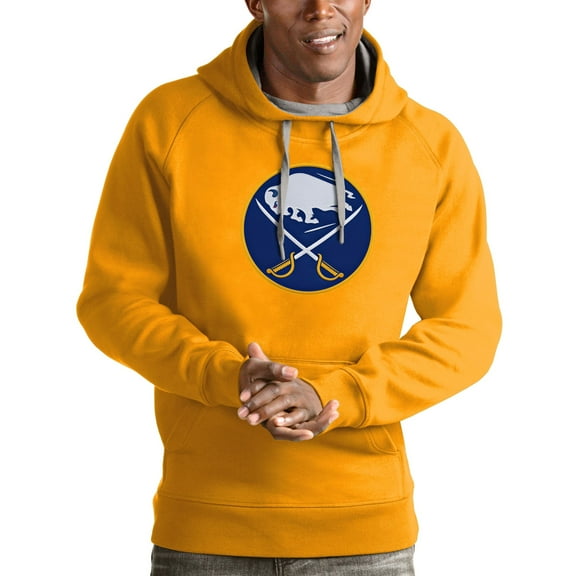 Men's Antigua Gold Buffalo Sabres Logo Victory Pullover Hoodie