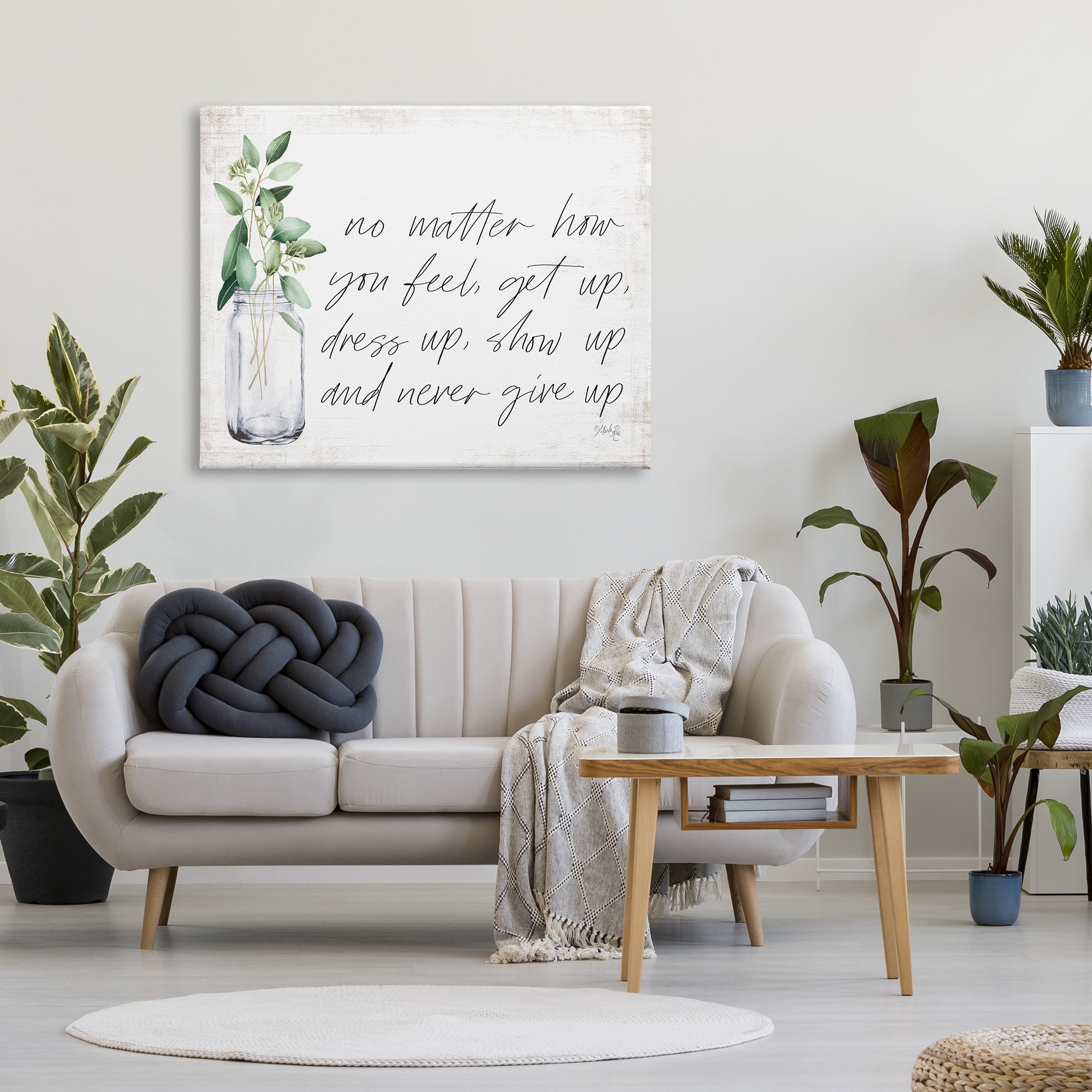The Stupell Home Decor Collection No Matter How You Feel Never Give Up Inspirational Plants in Mason Jar Canvas Wall Art