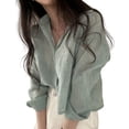 thumbnail image 2 of Pink Season Lapel Long Sleeves Buttons Placket Women Shirt Spring Solid Color Pleated Shirt Top, 2 of 8