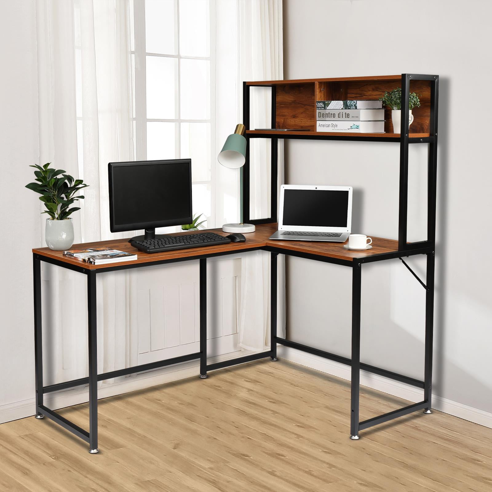 Laptop Desk 120x60x75cm Study and Office Integration Workstation with Two-tier Storage Shelves for Learning and Working Home office Table Oak & Tea Desk Practical Computer Desk