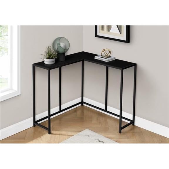 36 in. L-shaped Corner Metal Frame Console Table, Black