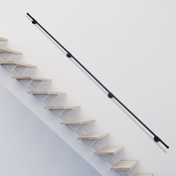 ToppiJoy 10FT Black Staircase Handrail Wall Mount Banister Hand Railing, Complete Indoor/Outdoor Hand Rail Kit with 4 Wall Mount Support