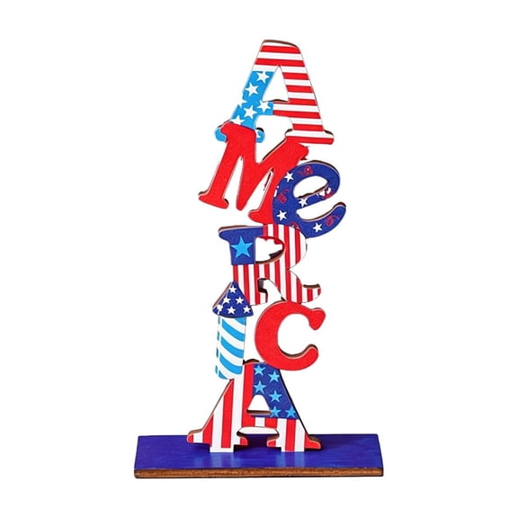 Patriotic Wooden Table Sign, USA Gnome and Star Shelf Decor for 4th of July, Independence Day Mantle Decorations for Home, Farmhouse Style Holiday Ornament