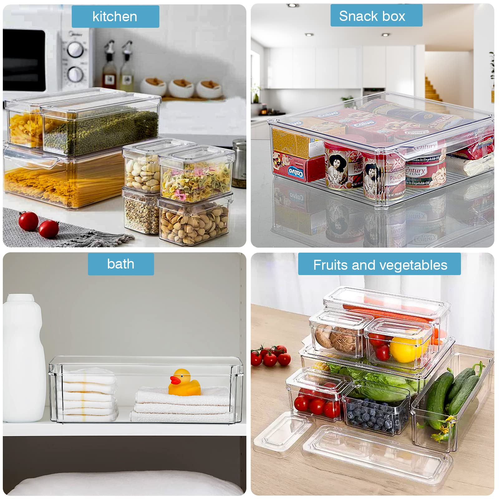 elabo Food Storage Containers Fridge Produce Saver- Stackable Refrigerator  Organizer Keeper Drawers Bins Baskets with Lids and Removable Drain Tray