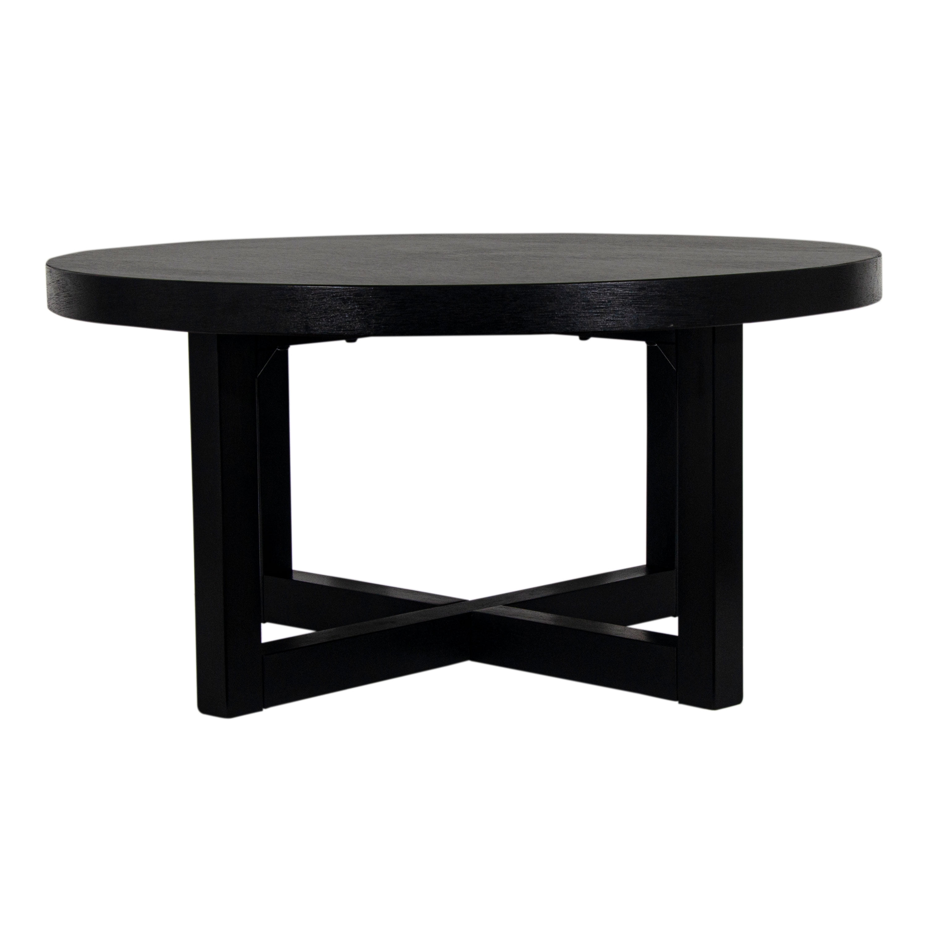 Round X Base Wooden Coffee Table by East at Main, Matte Black Modern