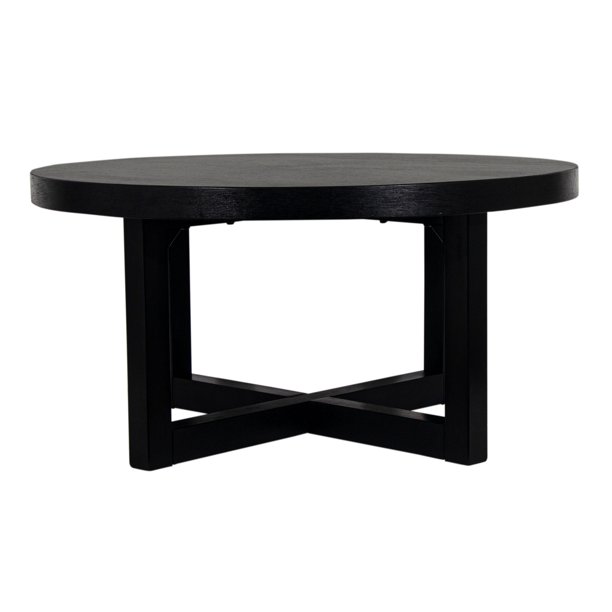 Round X Base Wooden Coffee Table by East at Main, Matte Black Modern