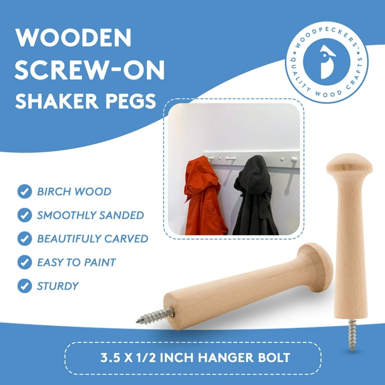 Shaker Pegs 3-1/2 Inch with 1/2 Inch Tenon, Bag of 25 Unfinished Birch Wood  Shaker Peg Hooks, Smooth, Strong and Ready to Paint, DIY (3-1/2 Inches x