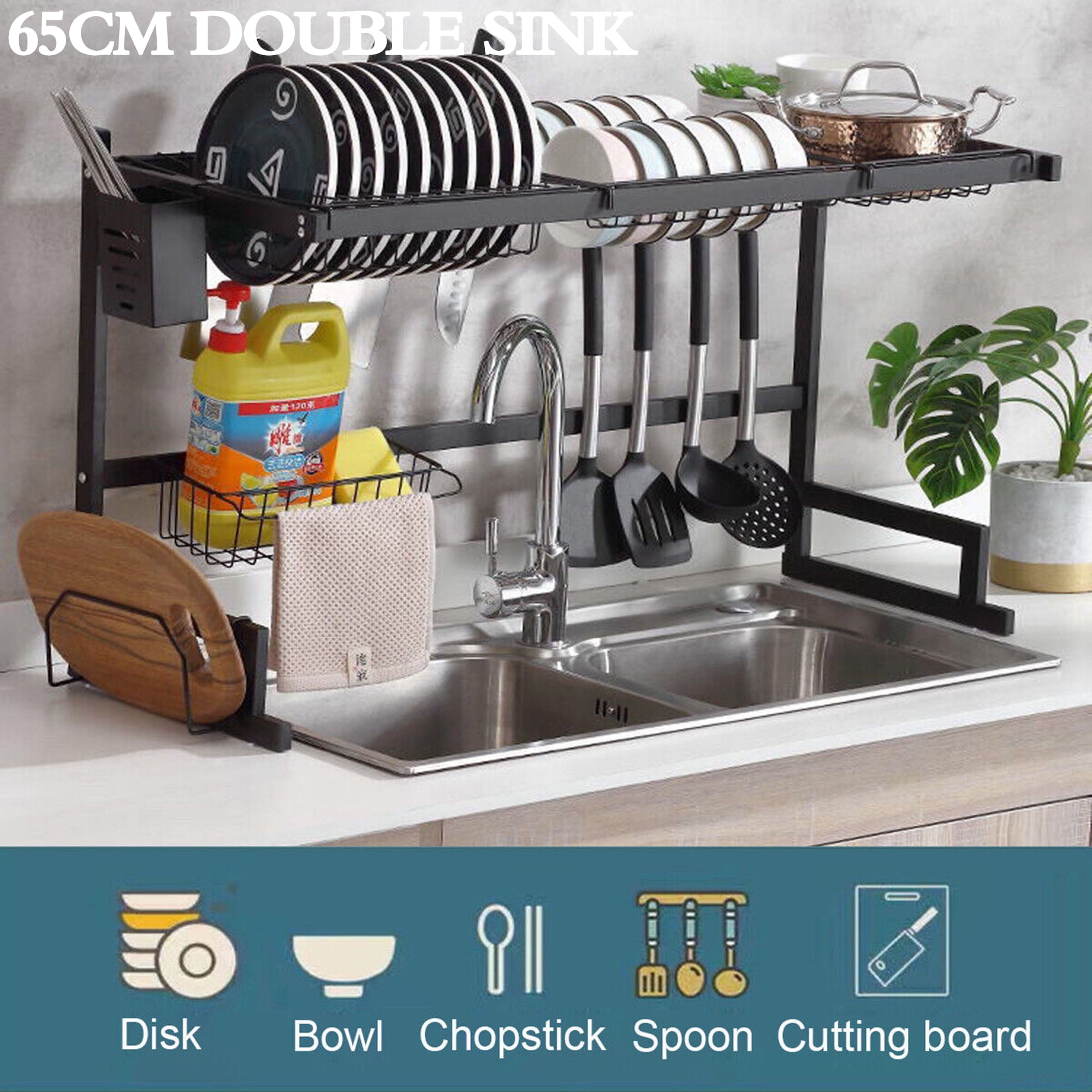 SHCKE 201 Stainless Steel Over Sink Dish Drying Rack Save More Counter  Space To Hold Dishes,Plates,Bowls,Dish Drainer Rack Single Groove Double  layer 