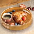 thumbnail image 6 of CZQ 13.8 Inch Large Round Bamboo Serving Tray, Bamboo Wood Circle Tray with Handles, Round Ottoman Food Tray for Serving Breakfast, Drinks, Snack on Home Dining Table, 6 of 7