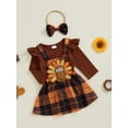 thumbnail image 3 of Suealasg Baby Girls Thanksgiving Outfits Clothes Infant Girls Long Sleeve Print Romper +Plaid Turkey Print Suspender Skirt+Headband 3Pcs Thanksgiving Day Clothing for Newborn Girls, 3 of 7