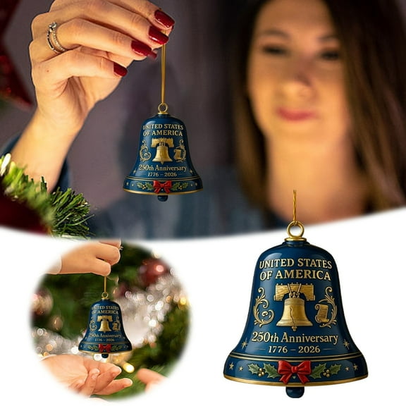United States 250th Anniversary Bell Ornament Handmade Metal Christmas Tree Decor with Commemorative Detailing for ors Patriotic Holidays and Home Garden Display,USA for Patriotic Celebrations