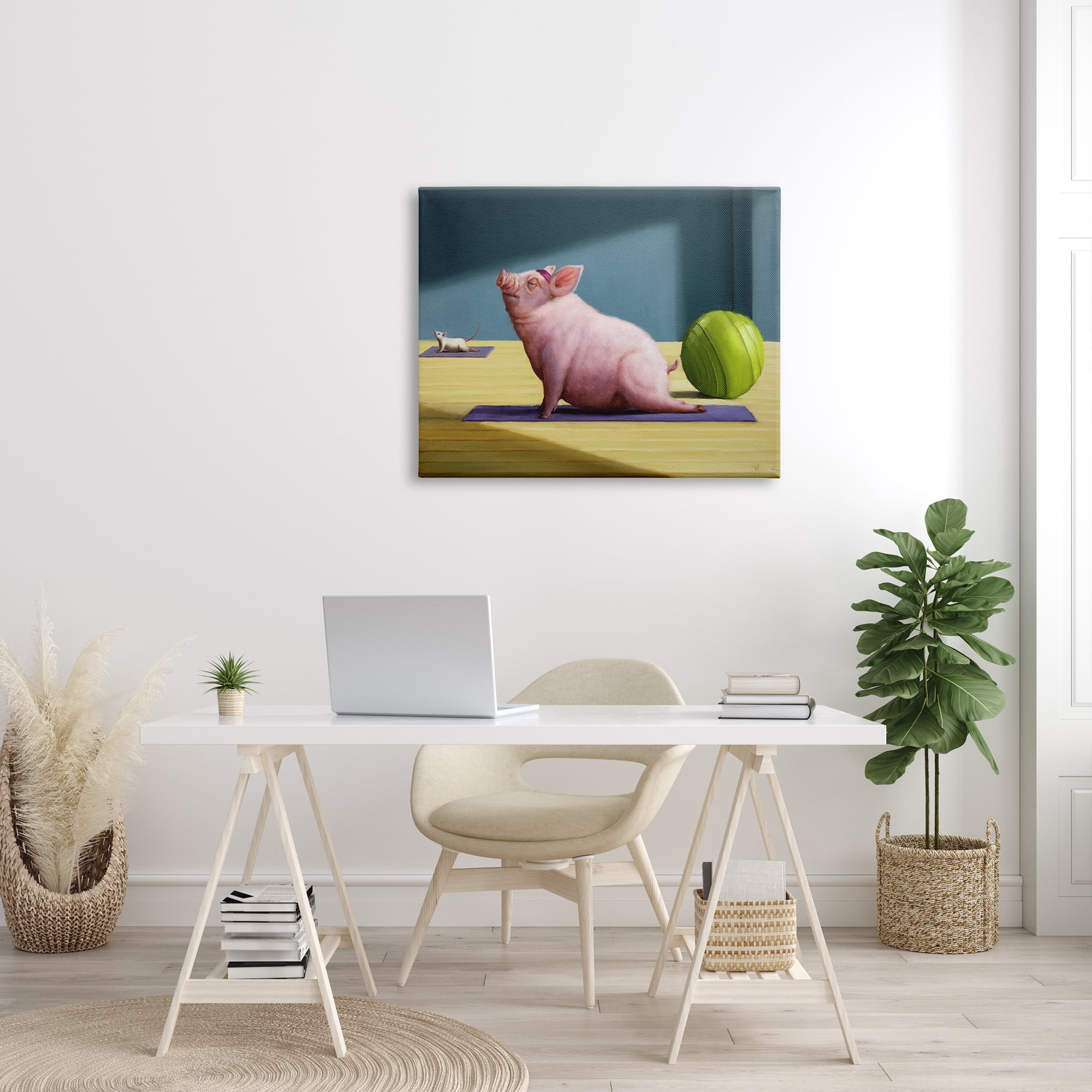 Stupell Industries Pink Pig Doing Yoga Upward Facing Hog, 30 x 40, Design by Lucia Heffernan