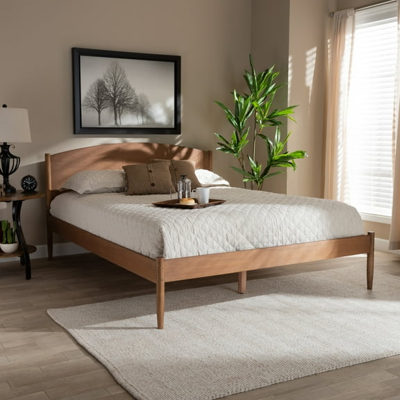 Baxton Studio Leanora MidCentury Modern Ash Wanut Finished Full Size Wood Platform Bed