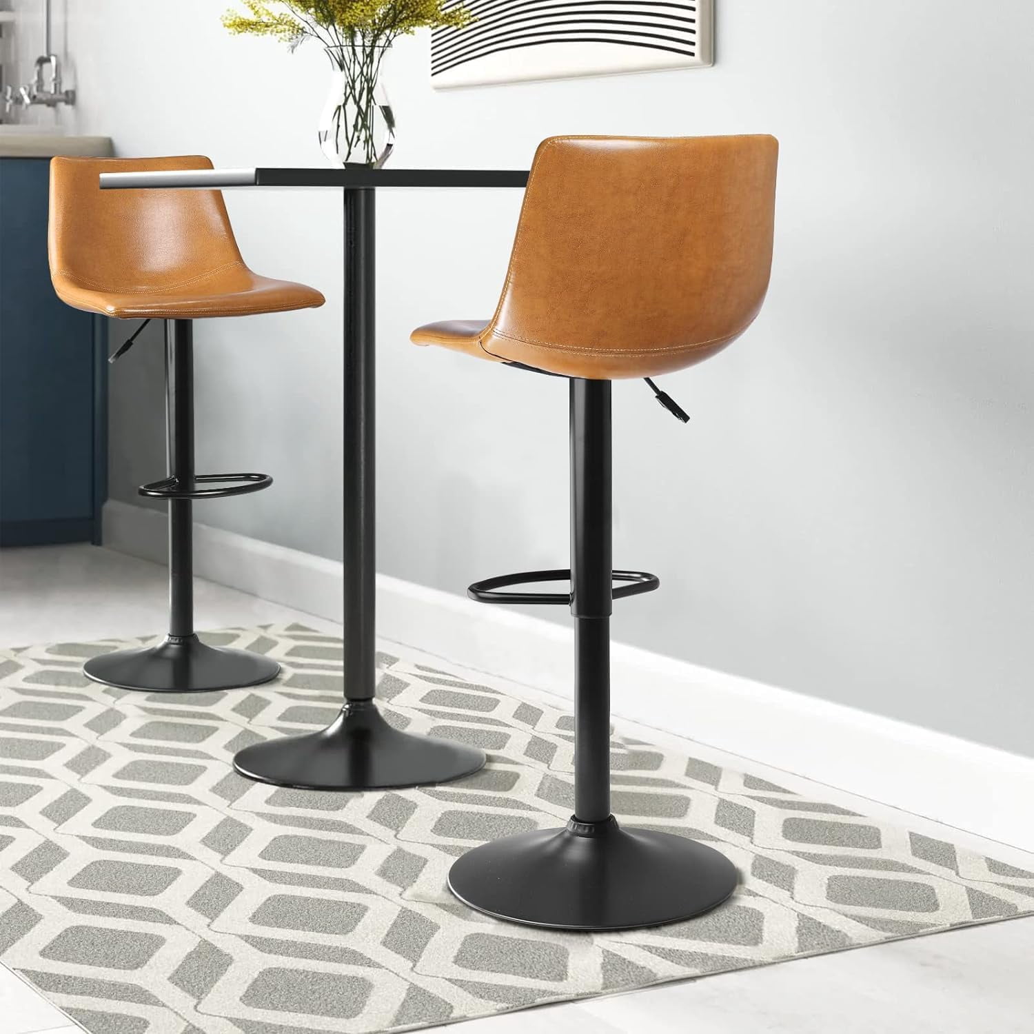 Vitesse Bar Stools Set of 4 Modern Swivel Bar Chairs, Barstools Counter Height with High Backrest, Adjustable Faux Leather Upholstered Bar Stool for Bar, Kitchen, Dining Room