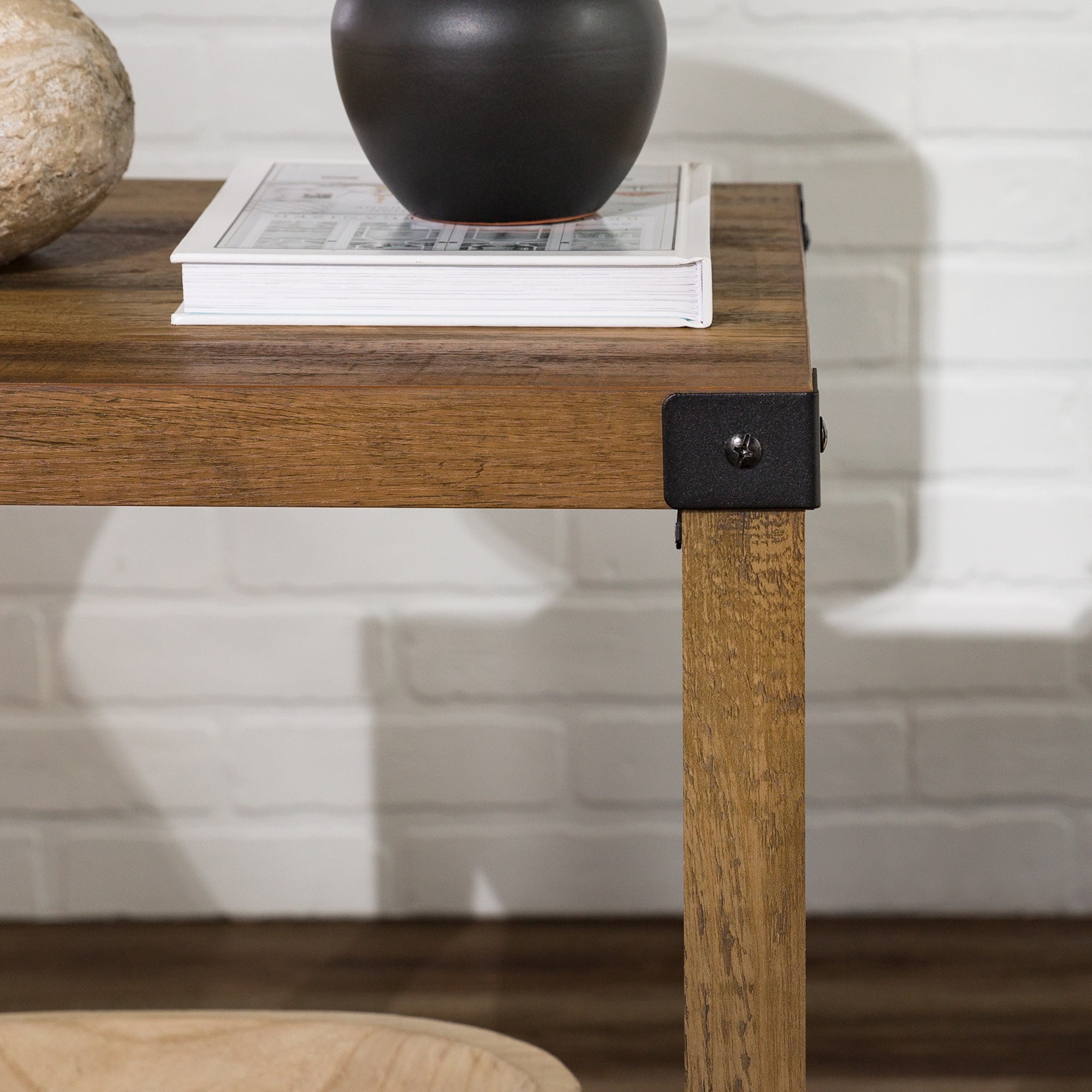 Walker Edison Magnolia Metal X End Table, Reclaimed Barnwood