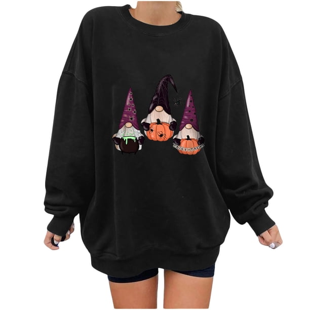 Suéter de manga larga con cuello redondo suelto con estampado de calabaza de Halloween para mujer Blusa de mujer Fridja ghj987+201