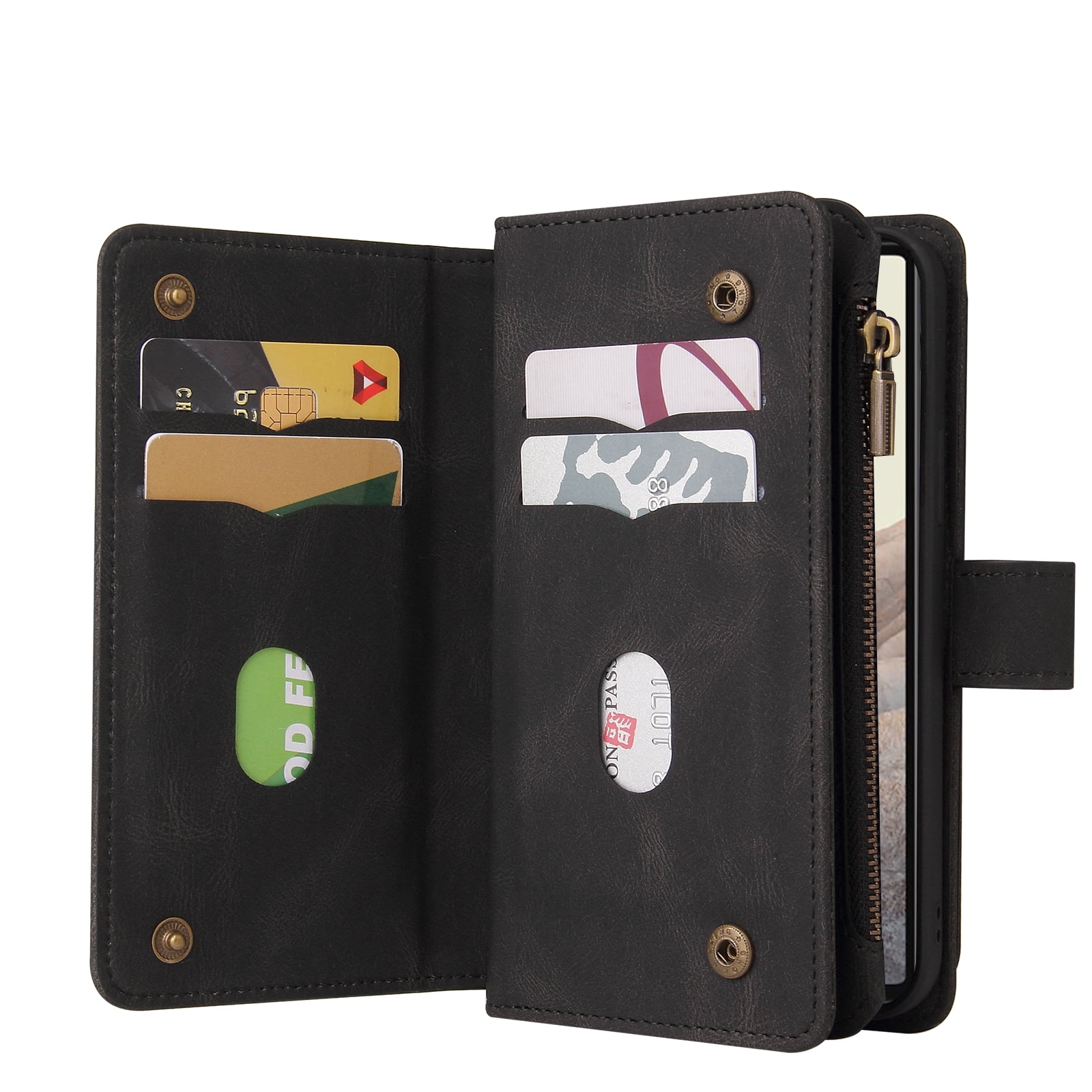 Phone Case for Google Pixel 6, Google Pixel 6 Wallet Case, Luxury Folio Flip Leather Cover [Zipper Pocket] [Wrist Strap] [Kickstand] for Google Pixel 6 6.4 inch,Black