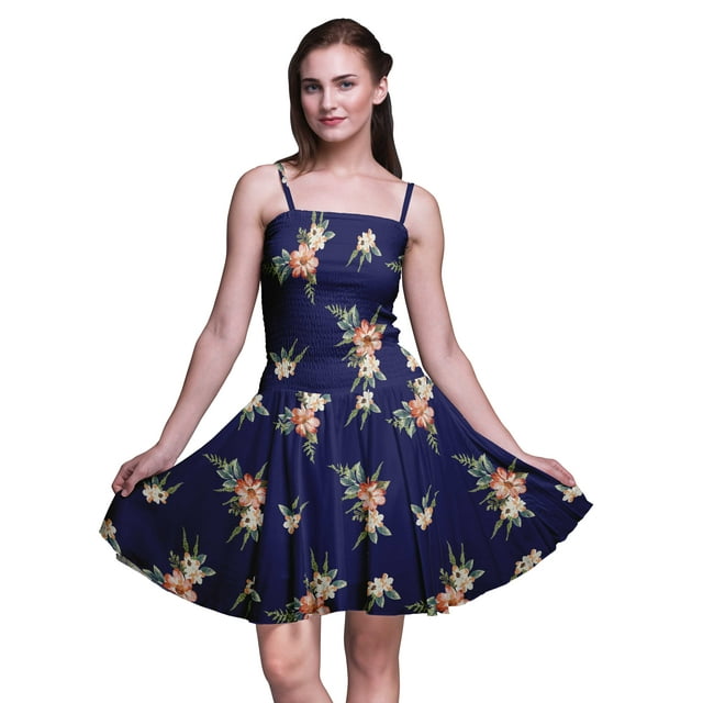 Bimba Robe de Cocktail Florale pour Femme, Smockée, au-Dessus du Genou, Fluide, d'Été, Robe Soleil - Xxx-Grand