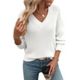 thumbnail image 3 of Womens Oversized Off the Shoulder Tops Long Sleeve Waffle Knit Shirt Drop Shoulder Sweater Top White XL, 3 of 8