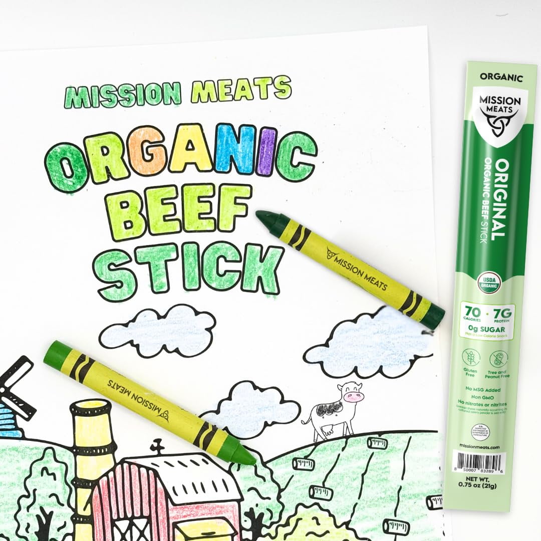 Mission Meats USDA Organic Grass-Fed Beef Sticks, Zero Sugar, 7g Protein, 0.75 oz (12ct)