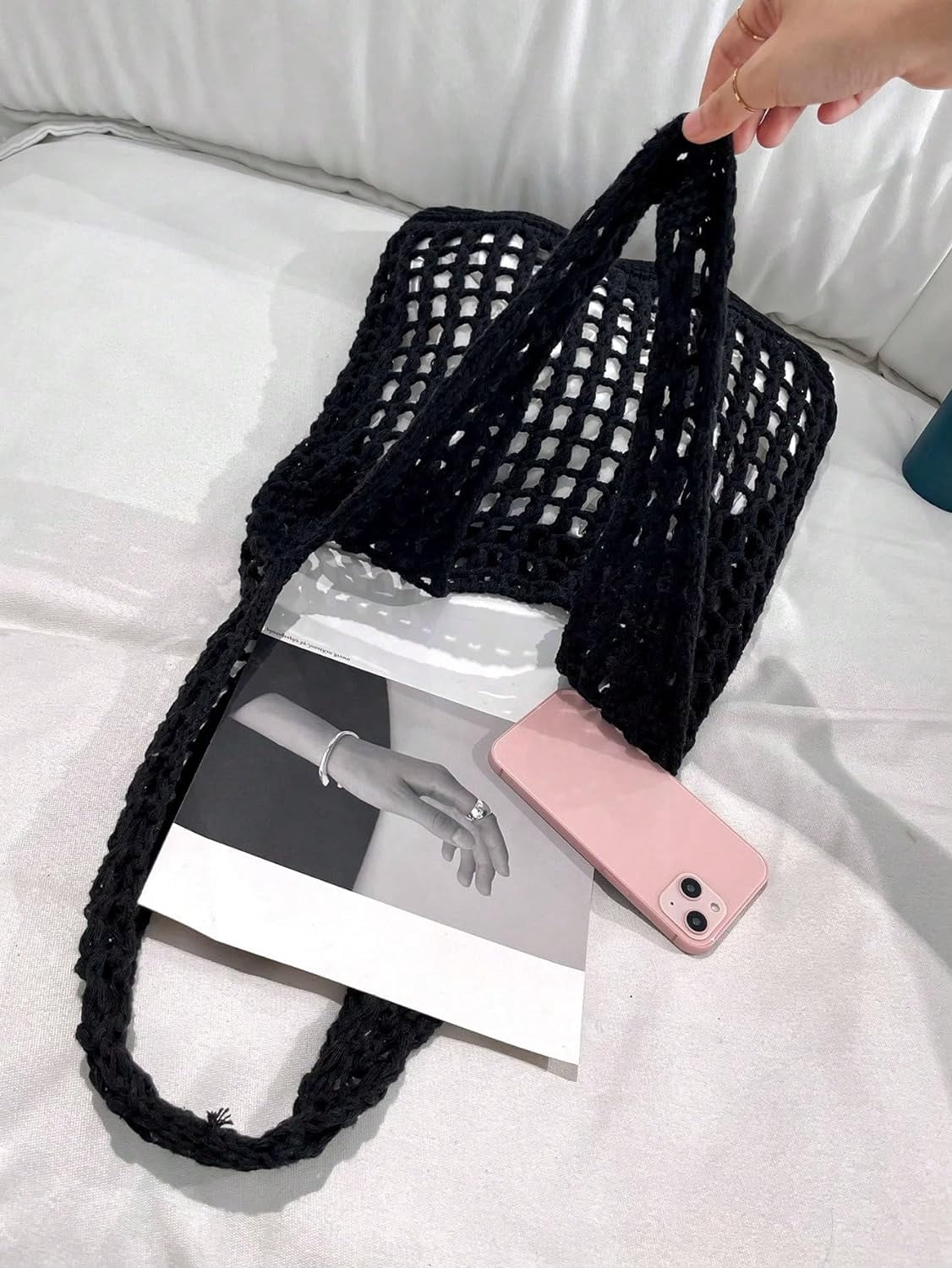 Women's Hollow Out Knit Tote Handbags Crochet Shoulder Bag