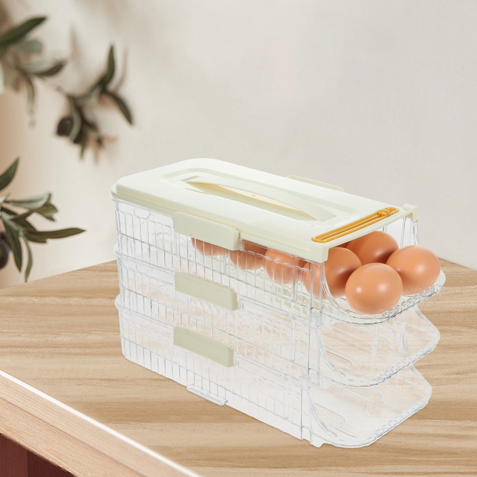 Raindrops 2pcs Egg Holder Automatic Scrolling Egg Box Holder Slide Egg Tray Carrier Refrigerator Egg Holder(3 Layers)