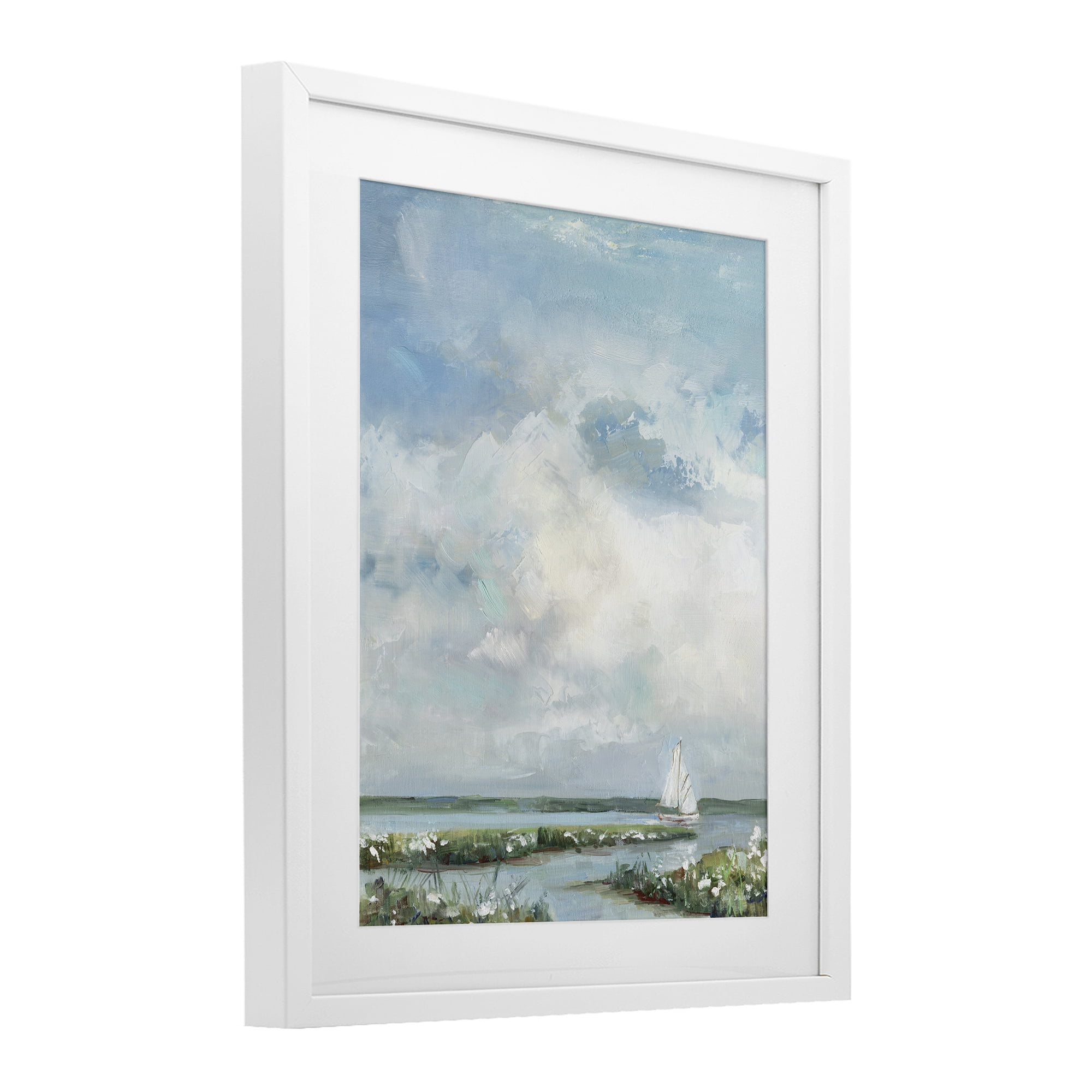 Stupell Industries Sailboat On Summer Marsh White Framed Print Under Glass, design by Sally Swatland