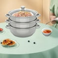 thumbnail image 3 of 3-Tier Stainless Steel Steamer 12.8in Cooking Steam Pot Silver Multi-layer Food Steamer Pot with Transparent Lid, Encrypted Steaming Holes Ideal for Steaming Various foods on the Top Tier, 3 of 10