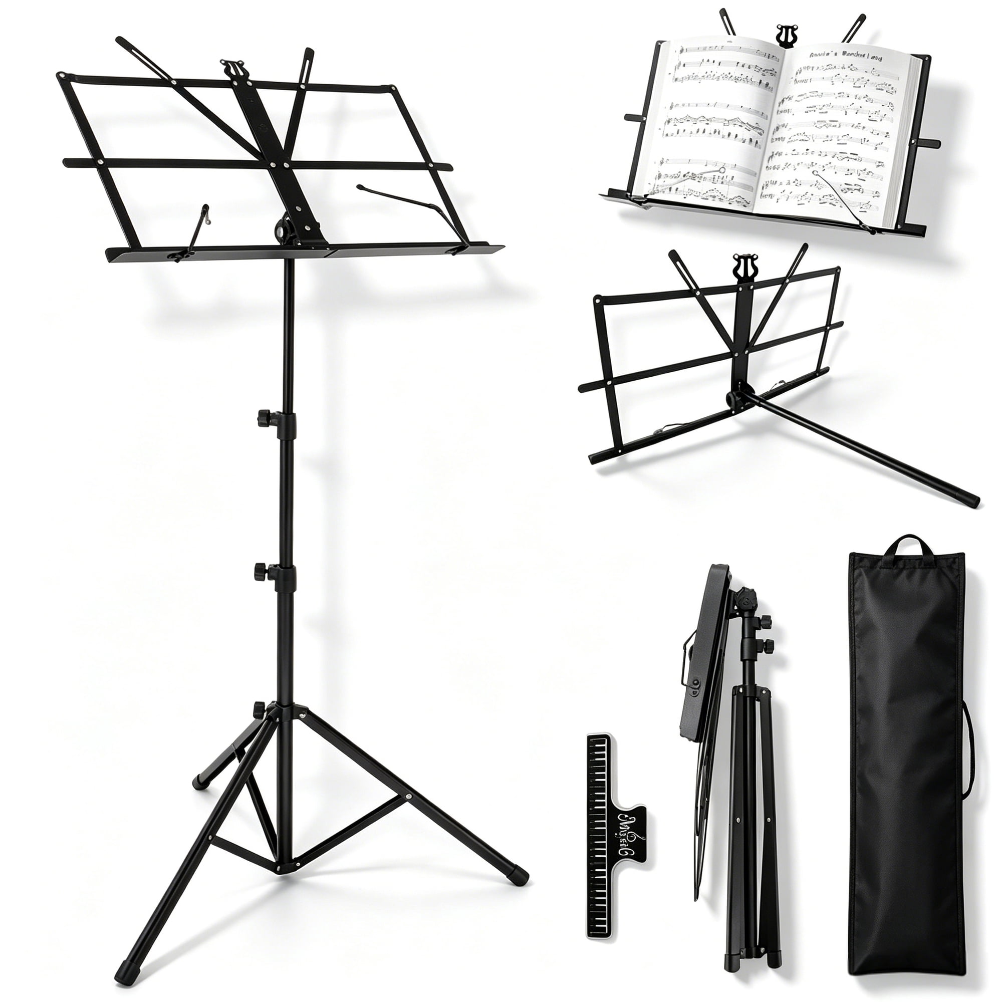 Sheet Music Stand Portable Folding Dual Use Desktop Height Adjustable up to 54.3 Inches with Carrying Bag