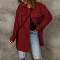 thumbnail image 2 of RYRJJ Women's Oversized Shacket Jacket Trendy Long Sleeve Button Up Flannel Shirt Winter Woolen Blend Jackets Coats with Pockets(Red,L), 2 of 9