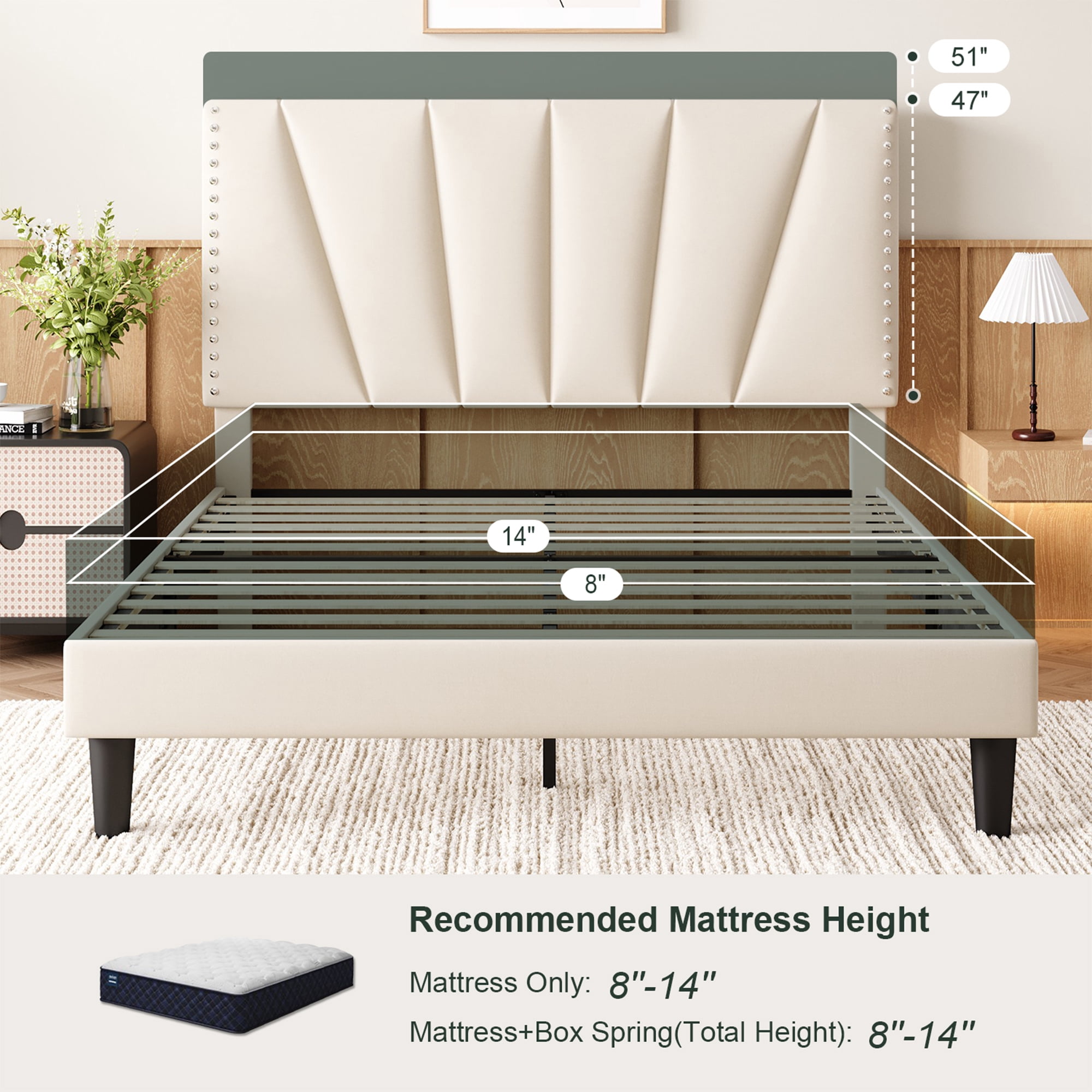 Einfach Queen Size Premium Velvet Upholstered Platform Bed Frame with Adjustable Headboard,Under-Bed Storage,Heavy-Duty Metal Support, Noise-Free Slats, Cream