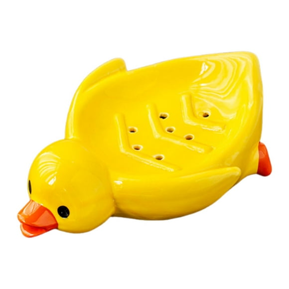 Jabonera con forma de pato con función de drenaje, bonita y fácil de limpiar. Amarillo