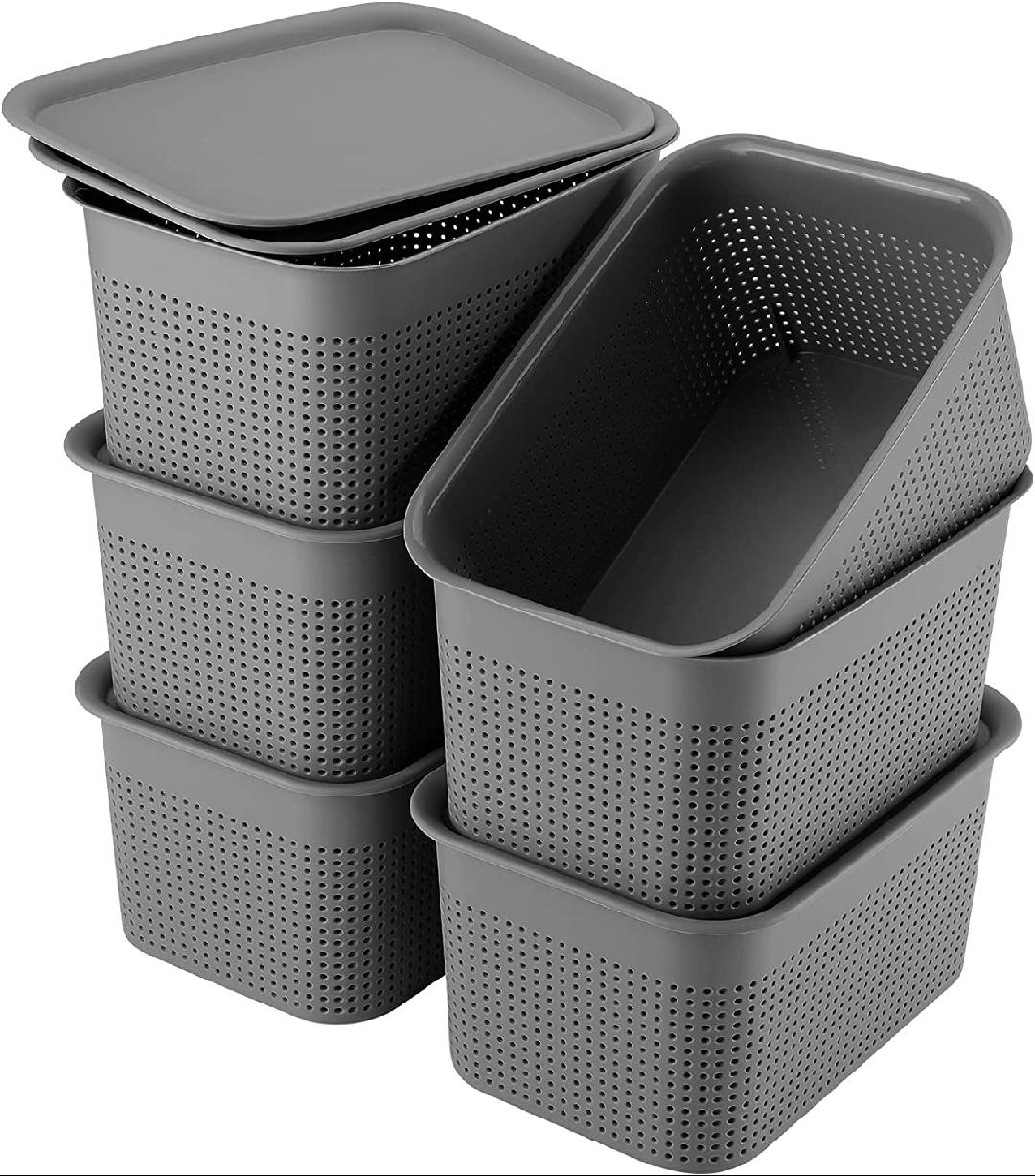 Storage Baskets with Lids Lay On Top, Plastic Storage Bins with Lids for Organizing 6.8 Qt