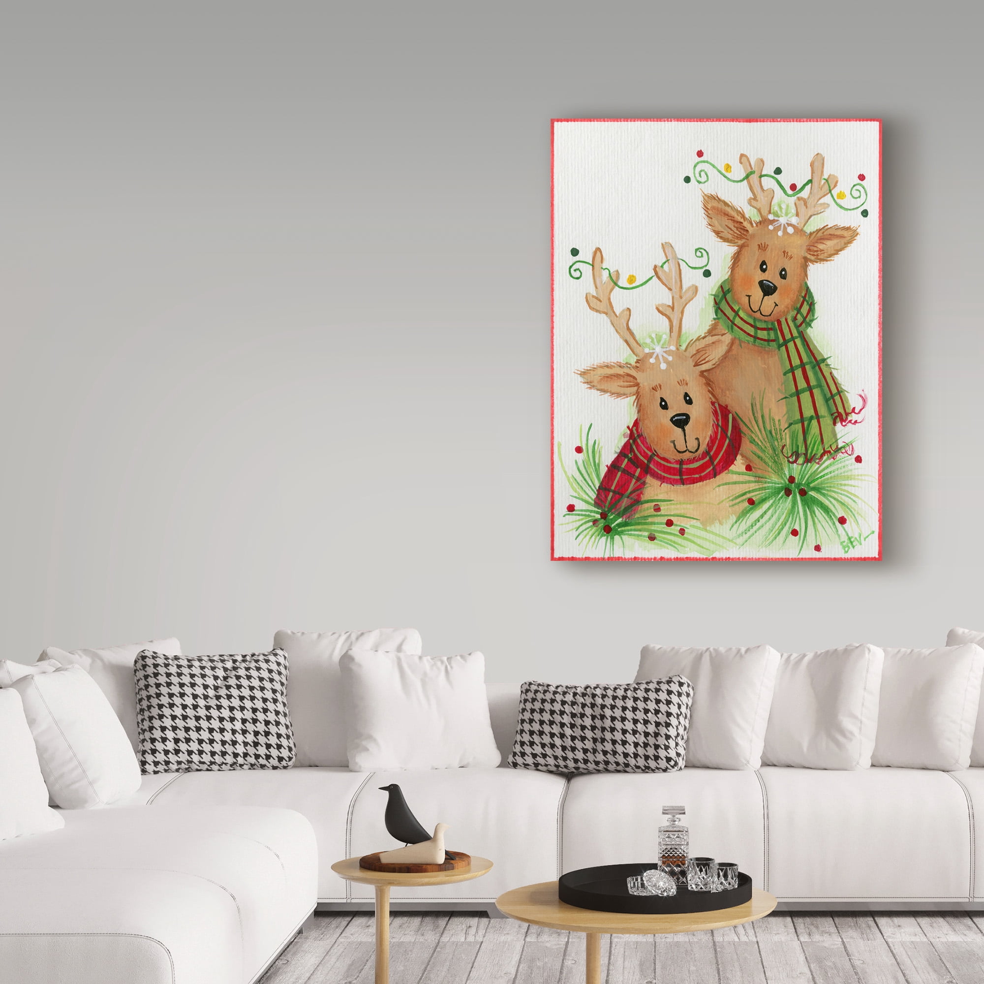 Trademark Fine Art 'Reindeer With Scarves' Canvas Art by Beverly Johnston