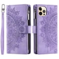 thumbnail image 5 of Dteck Zipper Wallet Case for iPhone 12 Pro Max,Magnetic Durable PU Leather Flower Embossed Case Zipper Card Holder Wallet Kickstand Cover with Detachable Shoulder Strap/Wrist Strap,Purple, 5 of 6
