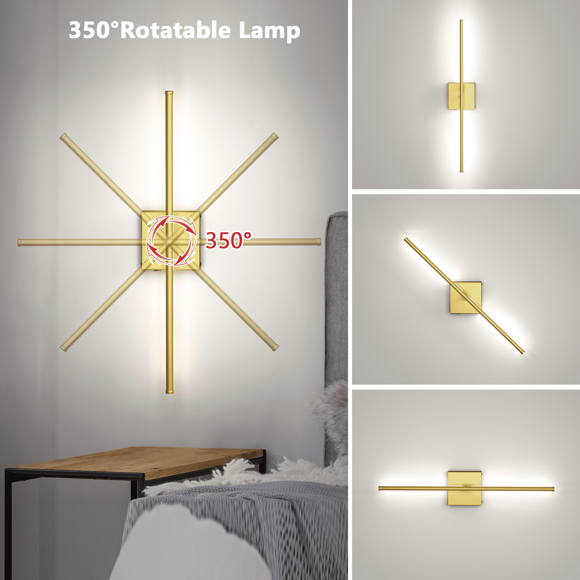 HOYOFOL Touch Light Cordless Wall Sconces, LED Rechargeable Lamp with Remote Control, Gold (2 Pack)