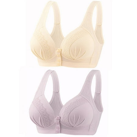 GERsome Front Button Bra Convenient Snap Sleep Bra Front Closure Sports Bras Women Everyday Sleep Bras for Older Women No Wire Pack of 2 Assorted Color Beige/Light Purple S