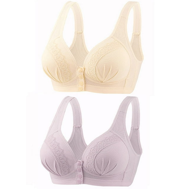 Timegard 2pc Wireless Bras for Women Front Closure Button Bralette Ruched Comfort Everyday Bras with Support