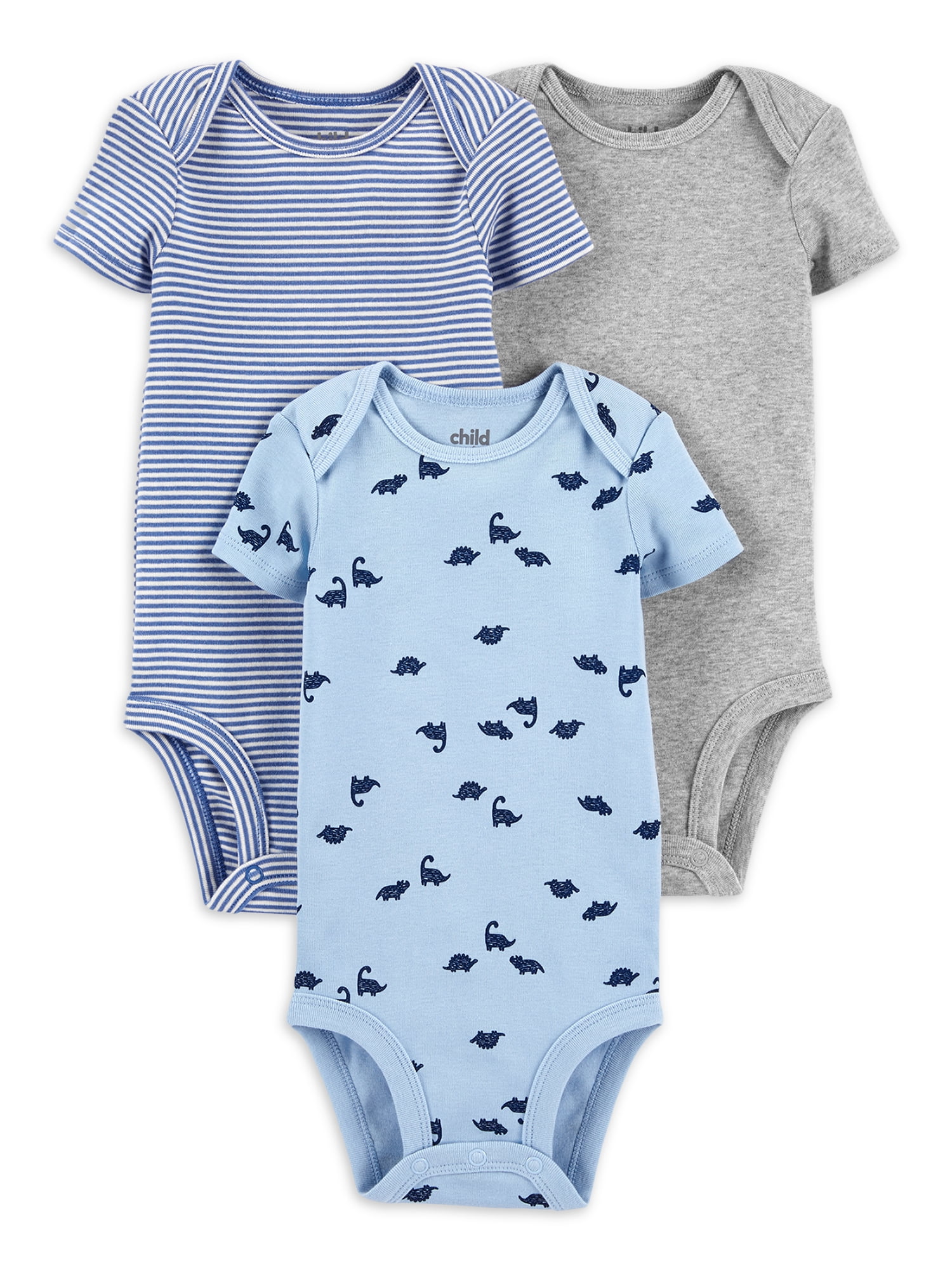 Child of Mine by Carter's Baby Boys' Basic Short Sleeve Bodysuits, 3 Pack (Preemie12M