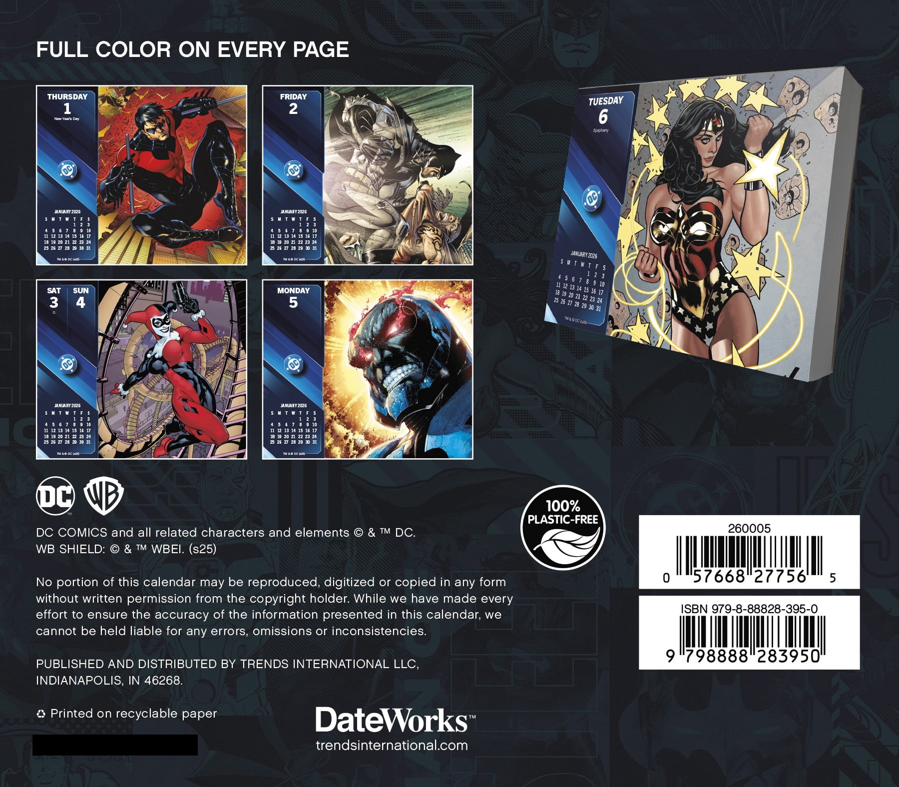 DC Comics 2026 Desk Calendar with Heroes and Eco-Friendly Design by Treads International