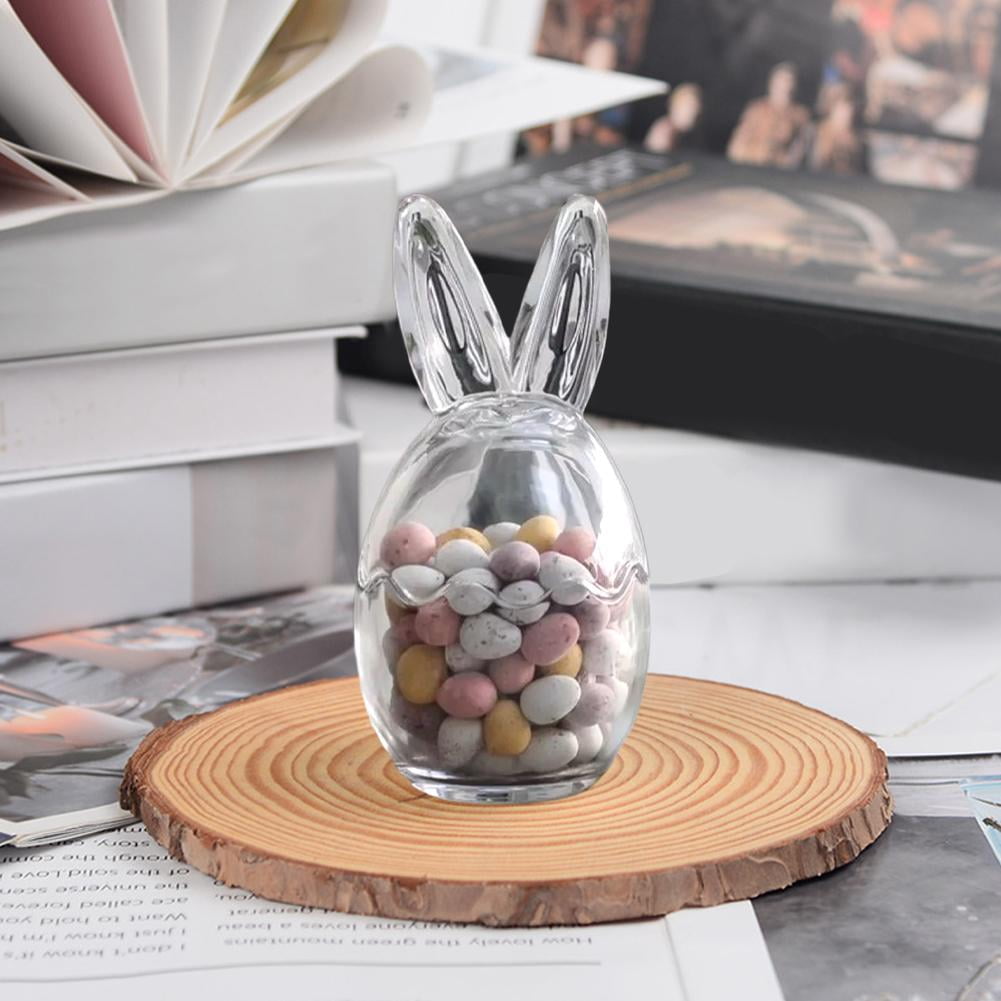 Mini Glass Bunny Ears Egg Jar, Easter Glass Storage Jars with Lids, Glass Egg Cup Clear Container Easter Decorations, Easter Glass Storage for Chocolate Candy Sweets Gift Mini Eggs Table Decoration