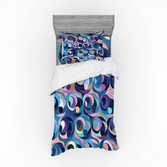 Ambesonne Abstract Bedding Set 3 Pcs, Motley Retro Curvy Shapes, Twin XL, Multicolor