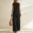thumbnail image 5 of CIENVNSTG Two Piece Sets for Women Summer Sleeveless V-neck Cotton Linen Vest Waistcoat Casual Wide Leg Pants Suits Beach Vacation Black L, 5 of 8