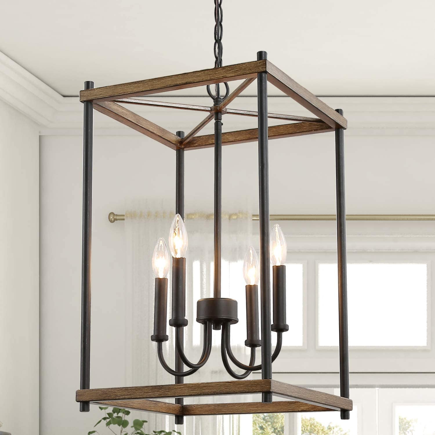 LNC Farmhouse Chandelier 4Light Rectangular Kitchen Island Light