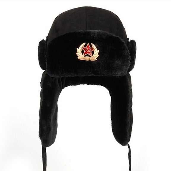 CondFun Cotton Unisex Men Women Russian Ushanka Badge Bomber Hat Pilot Hat Winter Hat with Earflaps Winter Warm Hat