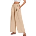 thumbnail image 2 of Women's Wide Leg Casual Pants Summer High Waist Side Tie Knot Lightweight Loose Flowy Beach Trousers With Pockets, 2 of 4