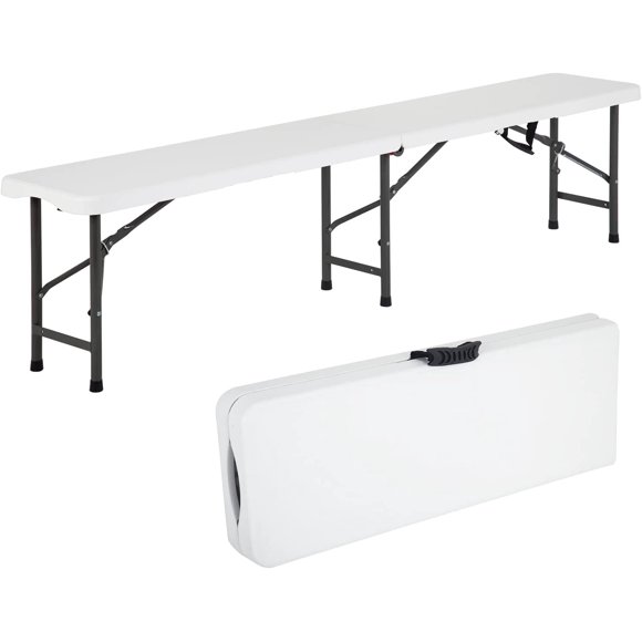 FDW 6' Folding Plastic Bench – Portable Outdoor, Carry Handle for Picnic, Camping, Dining, or Party Use, White