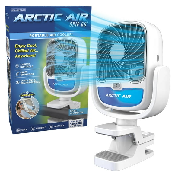 Arctic Air Grip Go - Enfriador evaporativo, inalámbrico y portátil con 3 velocidades, abrazadera universal giratoria de 360 grados, carga USB, batería de 5 horas, personal para el hogar, oficina